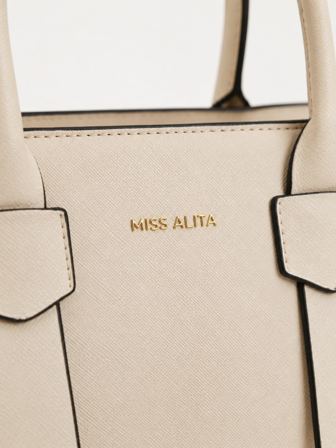 Chic White Miss Logo Handbag with Gold V Hardware