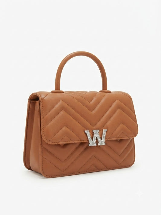 Premium W Logo Structured Handbag with Gold Tone Details