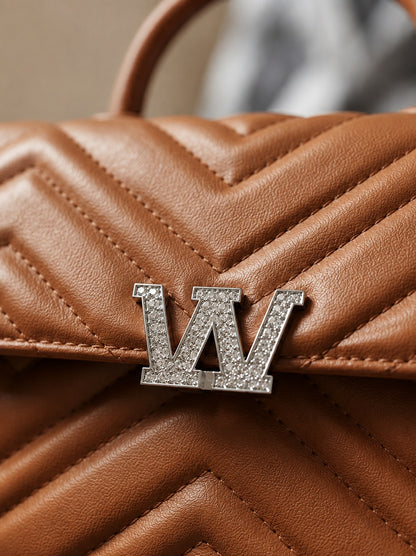 Premium W Logo Structured Handbag with Gold Tone Details