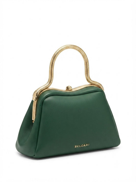 Luxe Forest Green Handbag with Gold Chain Emblem