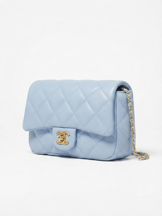 Chic Blue Handbag with Unique Circle Metal Handle