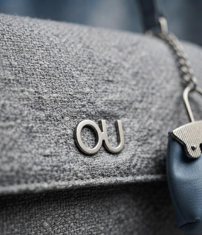 Premium OU Logo Structured Handbag with Gold Chain Detail