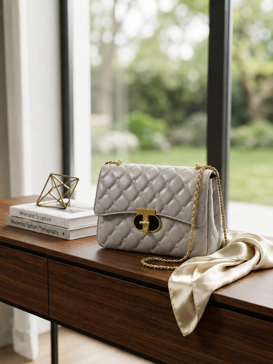 Elegant White T-Logo Tote Bag for Modern Women