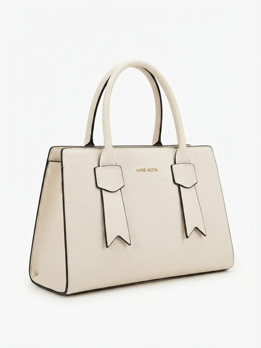 Chic White Miss Logo Handbag with Gold V Hardware