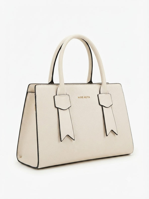 Chic White Miss Logo Handbag with Gold V Hardware