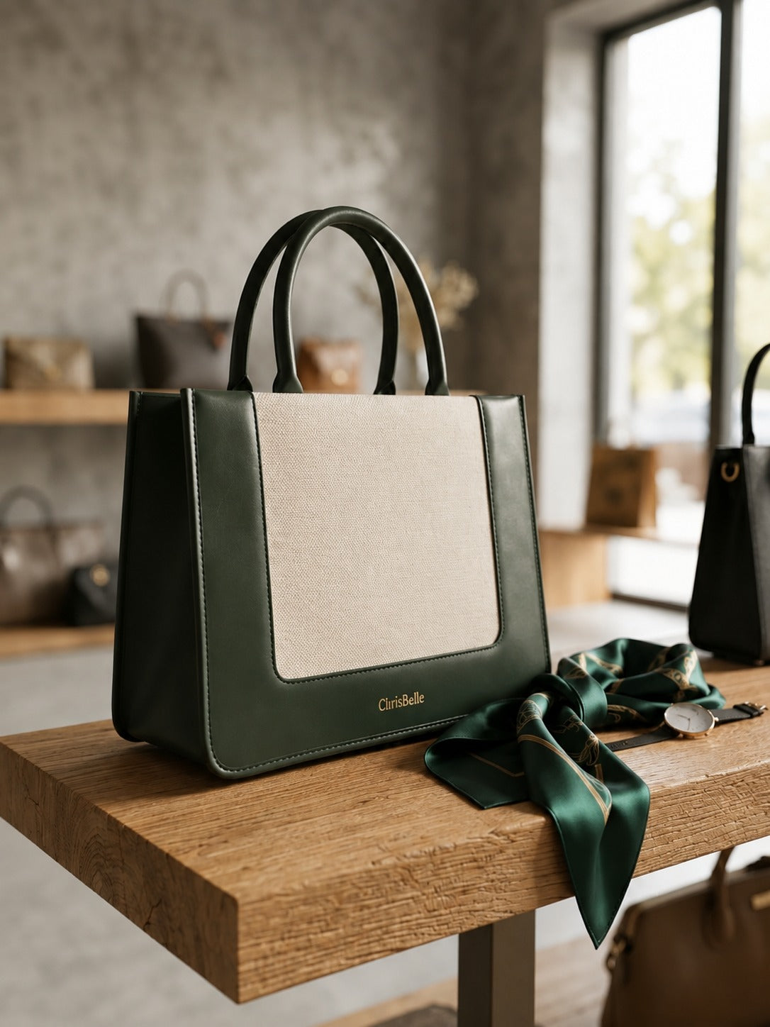 Classic Lady Structured Handbag with Gold Accents