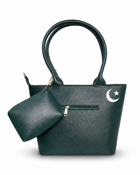 Premium Emerald Green Tote Bag with Matching Pouch
