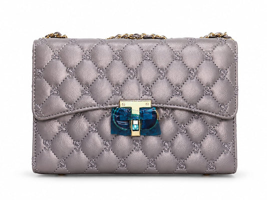 Luxury Grey Quilted Flap Bag with Acrylic Chain Lock