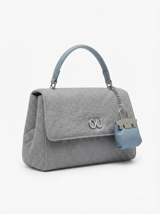 Premium OU Logo Structured Handbag with Gold Chain Detail