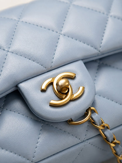 Chic Blue Handbag with Unique Circle Metal Handle
