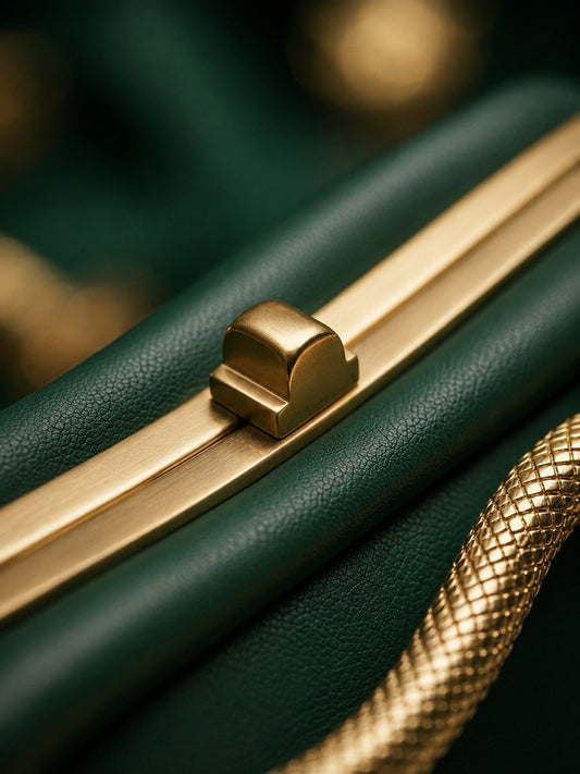 Luxe Forest Green Handbag with Gold Chain Emblem